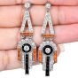 Estate Coral Onyx & Diamond Art Deco Style Platinum Dangle Earrings