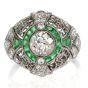 Vintage Emerald Diamond Platinum Dome Cocktail Ring