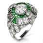 Vintage Emerald Diamond Platinum Dome Cocktail Ring