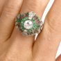 Vintage Emerald Diamond Platinum Dome Cocktail Ring