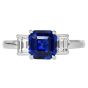 GIA 2.41cts Asscher-Cut Ceylon Sapphire Diamond Platinum Three Stone Ring 