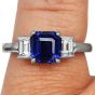 GIA 2.41cts Asscher-Cut Ceylon Sapphire Diamond Platinum Three Stone Ring 