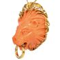 Vintage Italian Carved Coral Lion Head Diamond Gold Pendant Dover Jewelry 