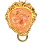 Vintage Italian Carved Coral Lion Head Diamond Gold Pendant Dover Jewelry 