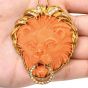 Vintage Italian Carved Coral Lion Head Diamond Gold Pendant Dover Jewelry 