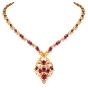 Vintage Italian Diamond Ruby 18K Yellow Gold Floral Leaf Pendant Necklace