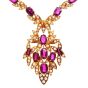 Vintage Italian Diamond Ruby 18K Yellow Gold Floral Leaf Pendant Necklace