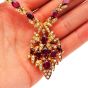 Vintage Italian Diamond Ruby 18K Yellow Gold Floral Leaf Pendant Necklace