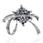 Vintage Diamond Blue Sapphire 18K White Gold Cluster Flower Ribbon Brooch Pin