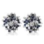 Vintage Diamond Blue Sapphire Platinum Flower Cluster Clip-on Earrings 