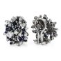 Vintage Diamond Blue Sapphire Platinum Flower Cluster Clip-on Earrings 