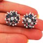 Vintage Diamond Blue Sapphire Platinum Flower Cluster Clip-on Earrings 