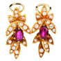 Vintage Italian Diamond Ruby 18K Yellow Gold Dangle Leaf Floral Clip-On Earrings