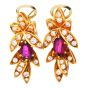 Vintage Italian Diamond Ruby 18K Yellow Gold Dangle Leaf Floral Clip-On Earrings
