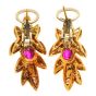 Vintage Italian Diamond Ruby 18K Yellow Gold Dangle Leaf Floral Clip-On Earrings