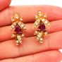 Vintage Italian Diamond Ruby 18K Yellow Gold Dangle Leaf Floral Clip-On Earrings