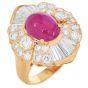 Estate Cabochon Ruby 6.52cts Diamond 18K Gold Cocktail Ring-Dover Jewelry