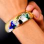 Estate Diamond 14K Gold Inlay Garden Wide Dome Cuff Bangle Bracelet|DoverJewery|