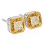 Estate 0.75cts Fancy Yellow Diamond 18K Cushion Earring Studs|Dover Jewelry|