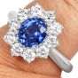 GIA Sri Lanka Sapphire 3.18cts Diamond 18K Gold Halo Engagement Ring |Dover Jewelry|