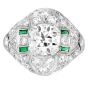 Vintage Old European Diamond 2.66 Carat Emerald Platinum Filigree Ring-Dover Jewelry