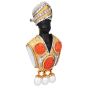 Vintage Blackamoor Coral Diamonds Pearl 18K Gold Brooch|Dover Jewelry|