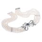 Vintage Diamond Sapphire Platinum Bow Pendant Multi Strand Pearl Necklace