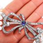 Vintage Diamond Sapphire Platinum Bow Pendant Multi Strand Pearl Necklace