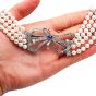 Vintage Diamond Sapphire Platinum Bow Pendant Multi Strand Pearl Necklace