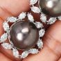 Estate South Sea Pearl 6.00cts Floral Diamond Gold Earrings-Dover Jewelry