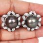 Estate South Sea Pearl 6.00cts Floral Diamond Gold Earrings-Dover Jewelry