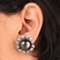 Estate South Sea Pearl 6.00cts Floral Diamond Gold Earrings-Dover Jewelry