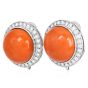 Vintage Redish Orange Coral diamond 18K Gold Clip Earrings |Dover Jewelry|