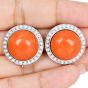 Vintage Redish Orange Coral diamond 18K Gold Clip Earrings |Dover Jewelry|