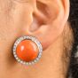 Vintage Redish Orange Coral diamond 18K Gold Clip Earrings |Dover Jewelry|