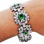 Vintage Diamond Colombian Emerald Platinum Flower Link Bracelet