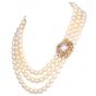 David Webb Diamond Pearl 18K Yellow Gold Flower Clasp Triple Strand Necklace