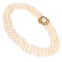 David Webb Diamond Pearl 18K Yellow Gold Flower Clasp Triple Strand Necklace