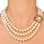 David Webb Diamond Pearl 18K Yellow Gold Flower Clasp Triple Strand Necklace