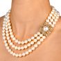 David Webb Diamond Pearl 18K Yellow Gold Flower Clasp Triple Strand Necklace