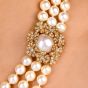 David Webb Diamond Pearl 18K Yellow Gold Flower Clasp Triple Strand Necklace