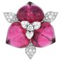Estate Sugarloaf Carved Tourmaline Diamond 18K Brooch Pin-Dover Jewelry