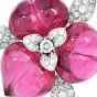 Estate Sugarloaf Carved Tourmaline Diamond 18K Brooch Pin-Dover Jewelry