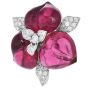Estate Sugarloaf Carved Tourmaline Diamond 18K Brooch Pin-Dover Jewelry