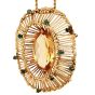 Vintage Retro Citrine 35.70cts Emerald 14K Gold Brooch Pendant