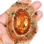 Vintage Retro Citrine 35.70cts Emerald 14K Gold Brooch Pendant