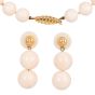 Estate Angle Hair 12mm Coral 14K Gold Necklace Earring Set