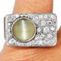 Vintage Cat's Eye Diamond 18K Gold Signet Men Ring