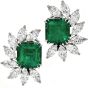 Diamond Emerald Platinum Half Halo Clip-On Flower Earrings
