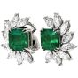 Estate Diamond Emerald Platinum Half Halo Clip-On Flower Earrings